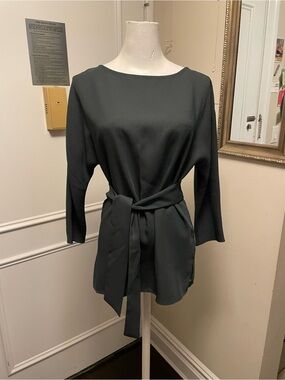 Club Monaco Black Boatneck Tie-Waist Tie top